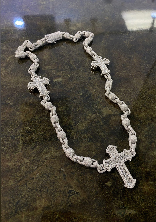 Diamond Ball Chain With Baguette Cross