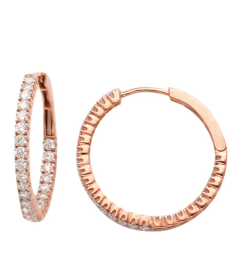 DIAMOND SINGLE ROW INSIDE OUT HOOP EARRINGS