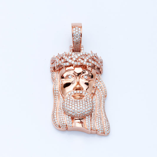 10K Rose Gold Diamond Jesus Pendent 7CTW