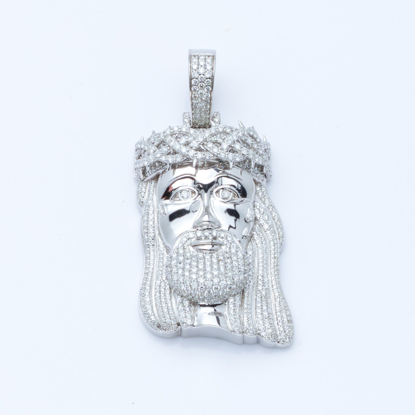 10K White Gold Diamond Jesus Pendent 7CTW