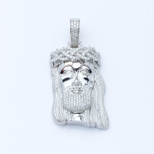 10K White Gold Diamond Jesus Pendent 7CTW