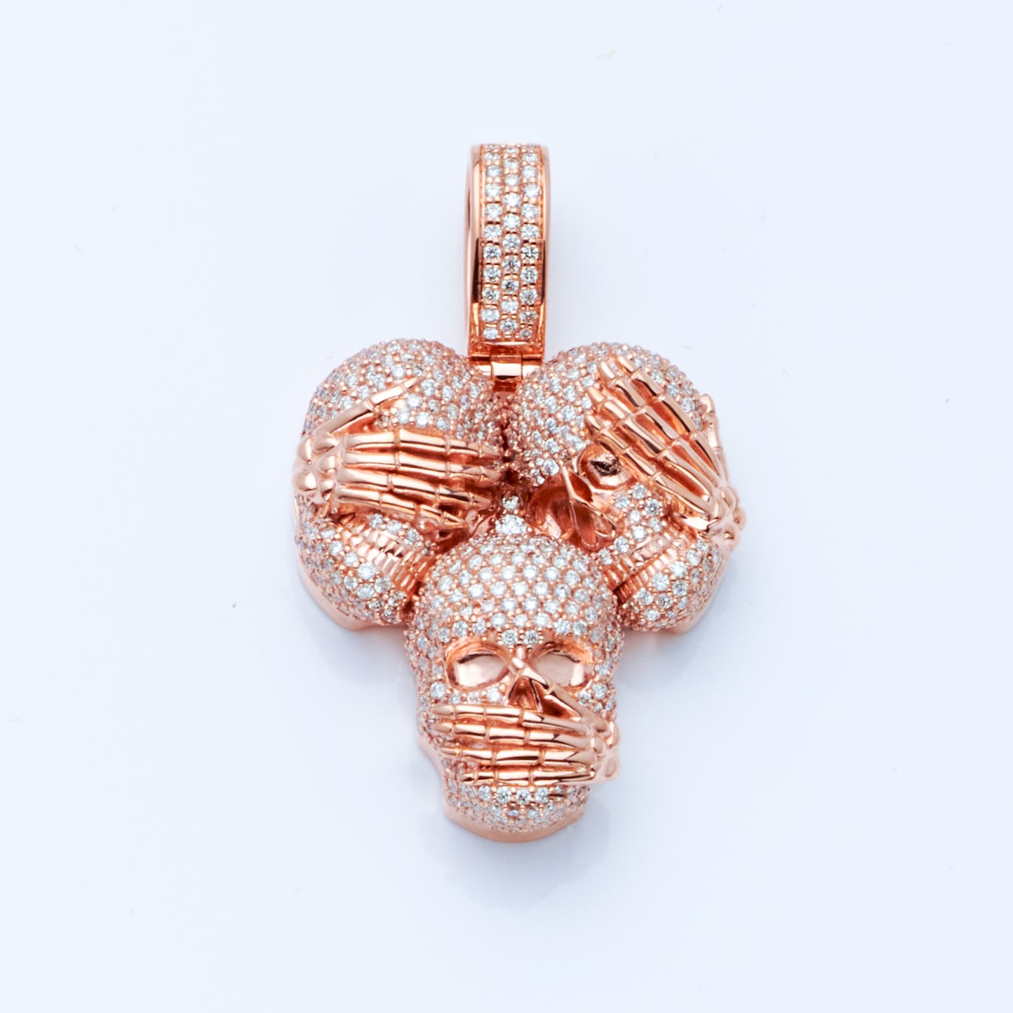 10K Rose Gold Hear, Speak, See No Evil Diamond Pendent