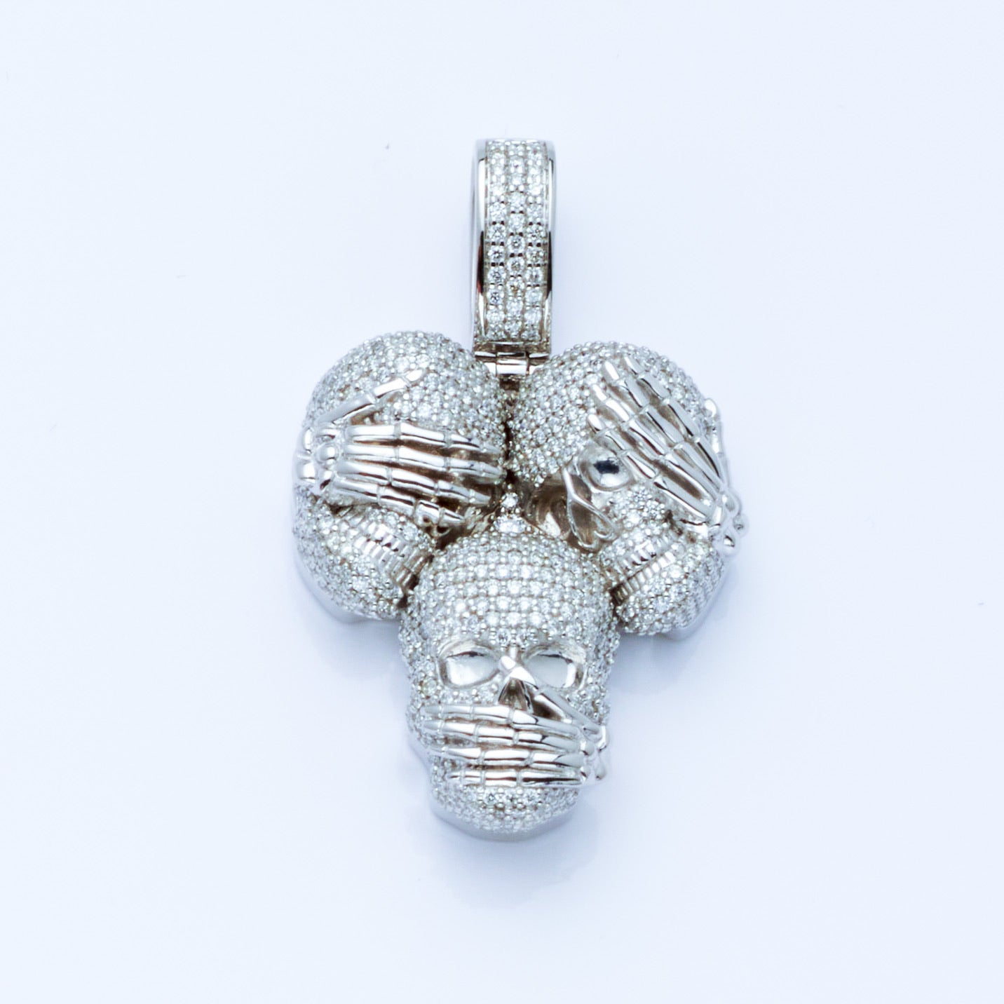 10K White Gold Hear, Speak, See No Evil Diamond Pendent