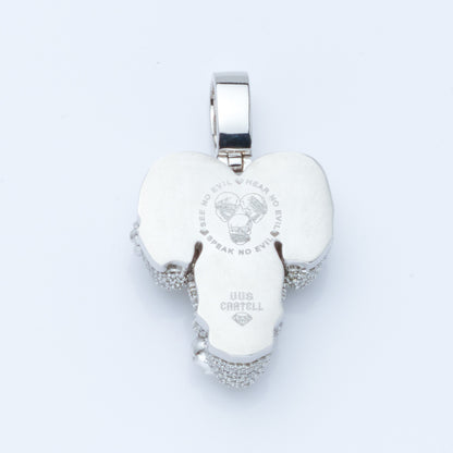 10K White Gold Hear, Speak, See No Evil Diamond Pendent